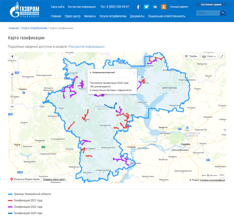 Карта газификации московской